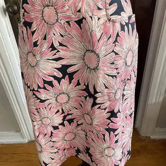 Talbots Vintage Floral Pencil Denim Skirt Womens Sz 10 Stretch Cotton Pink - Picture 3 of 8